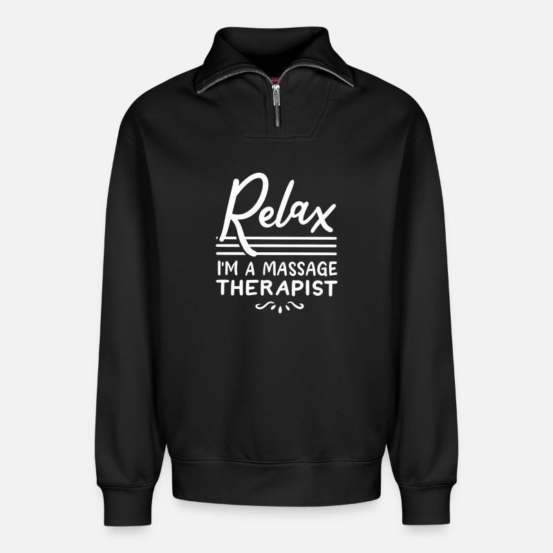 Massagetherapeut Massagetherapie - Relaxed Unisex Organic Half Zip Sweatshirt – von SPREAD - Schwarz