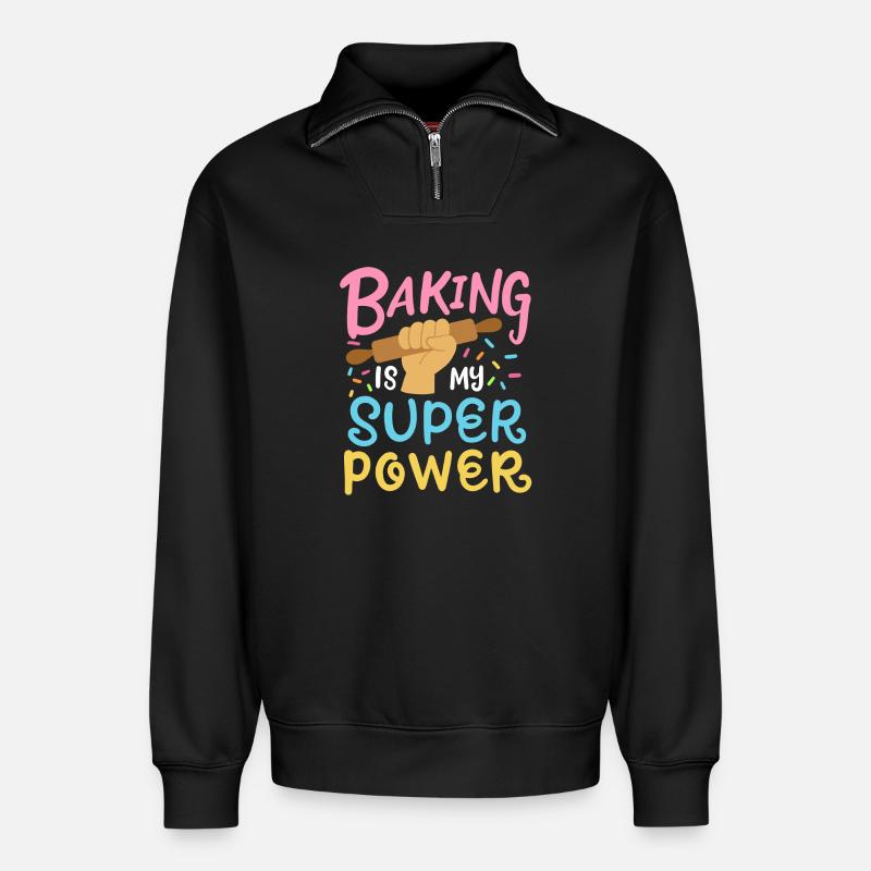 Baking Baker Rolling Pin - Relaxed Unisex Organic Half Zip Sweatshirt – by SPREAD - black