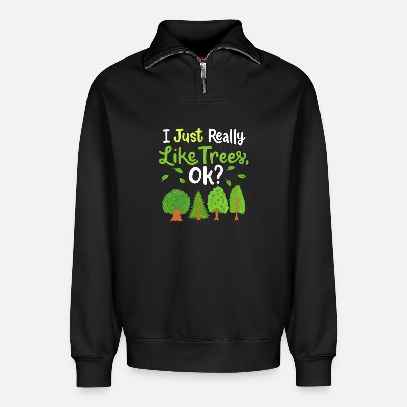 Forêt d’arbres - Sweat unisexe décontracté en coton biologique à demi-zip – de SPREAD - noir