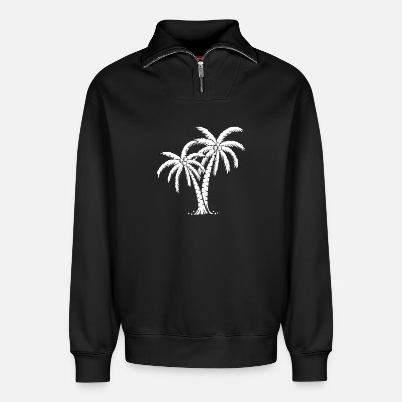 Palm tree - Relaxed Unisex Organic Half Zip Sweatshirt – by SPREAD - black