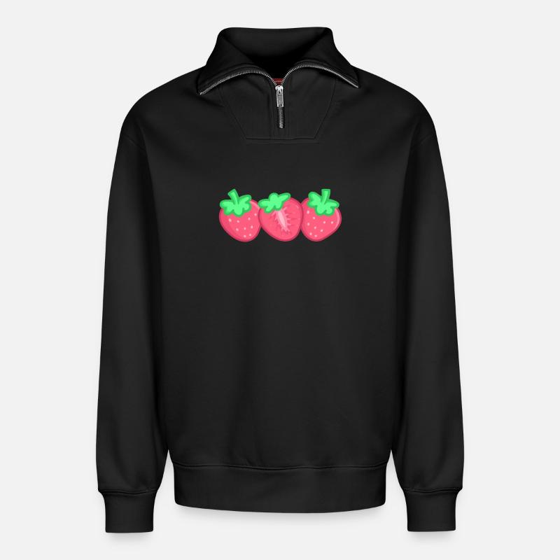 Erdbeeren - Relaxed Unisex Organic Half Zip Sweatshirt – von SPREAD - Schwarz