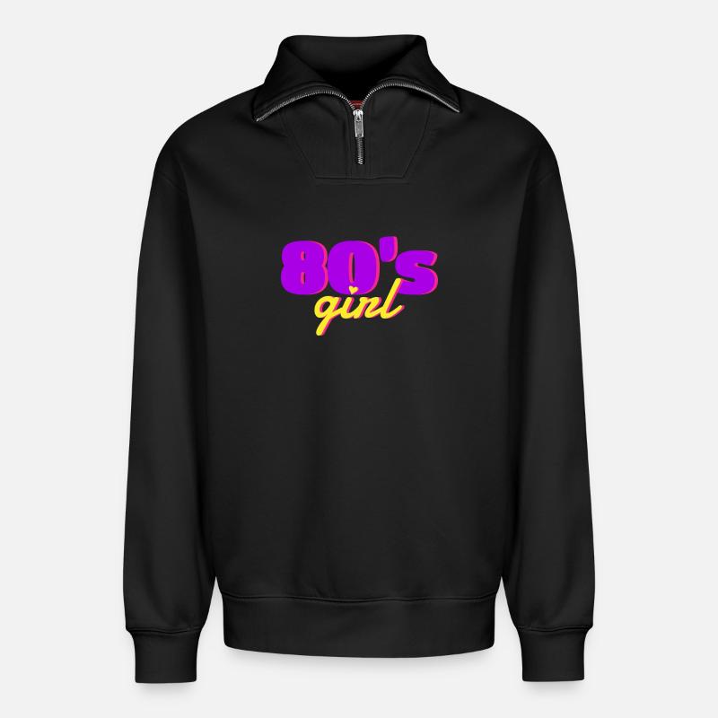 80er Mädchen 80er Party - Relaxed Unisex Organic Half Zip Sweatshirt – von SPREAD - Schwarz