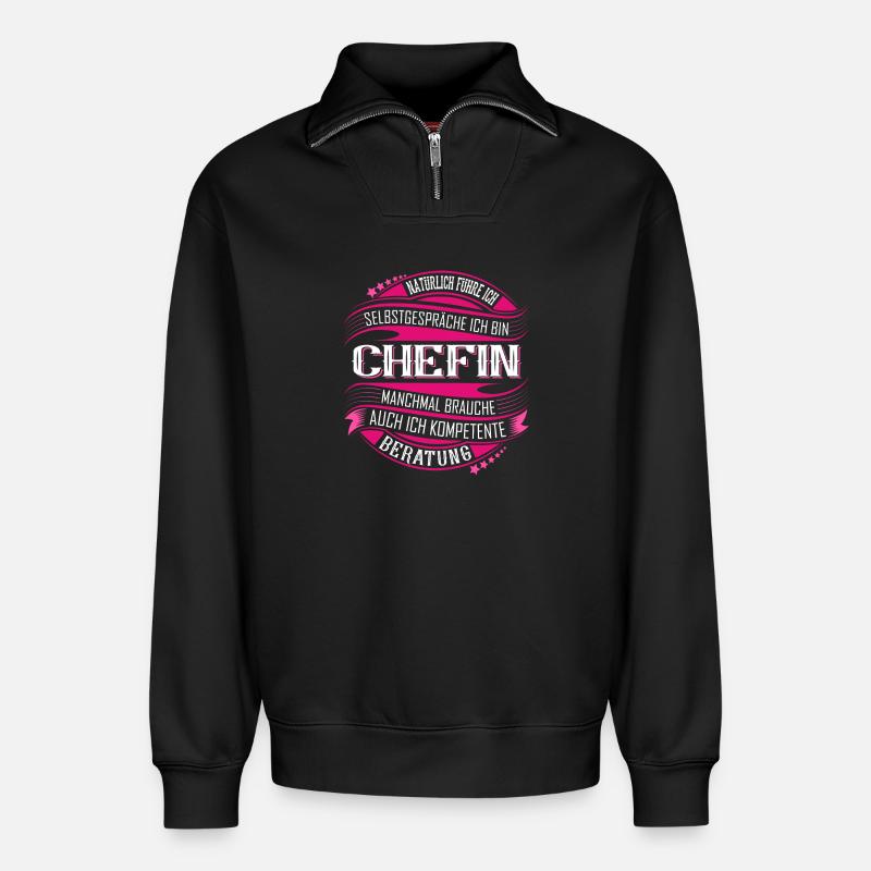 Chefin - Relaxed Unisex Organic Half Zip Sweatshirt – von SPREAD - Schwarz