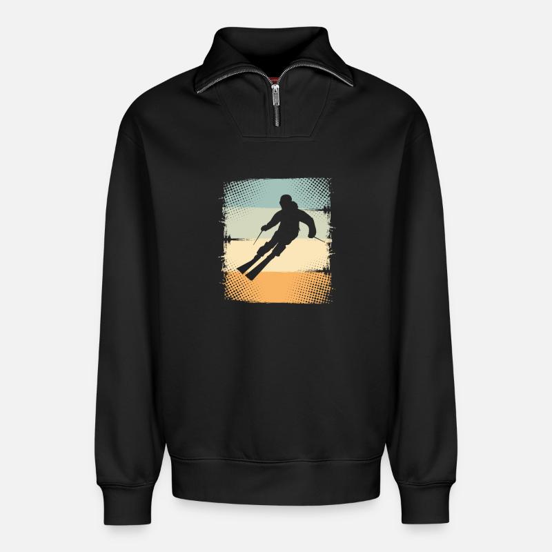 Ski - Sweat unisexe décontracté en coton biologique à demi-zip – de SPREAD - noir