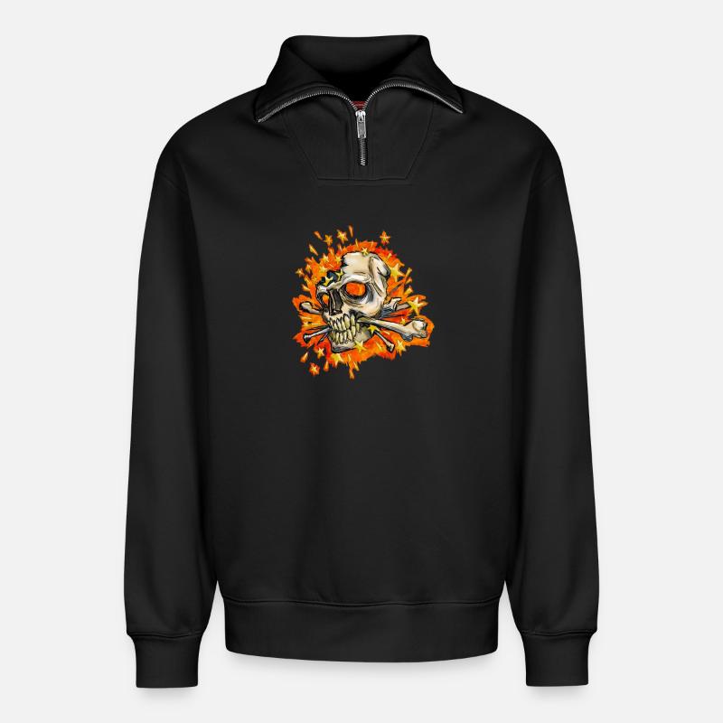 exploding skull - Relaxed Unisex Organic Half Zip Sweatshirt – von SPREAD - Schwarz