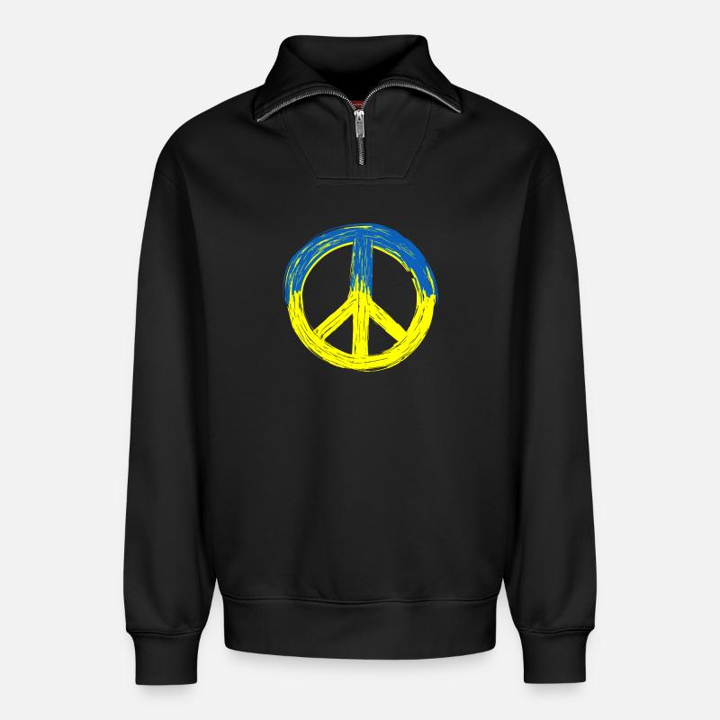Peace for Ukraine - Relaxed Unisex Organic Half Zip Sweatshirt – by SPREAD - black