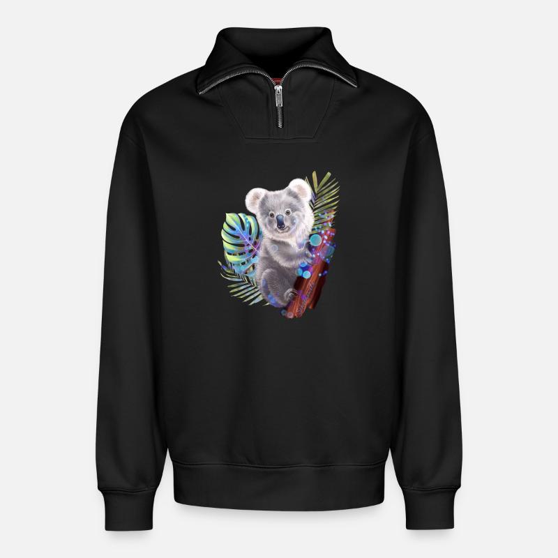 Koala - Relaxed Unisex Organic Half Zip Sweatshirt – von SPREAD - Schwarz