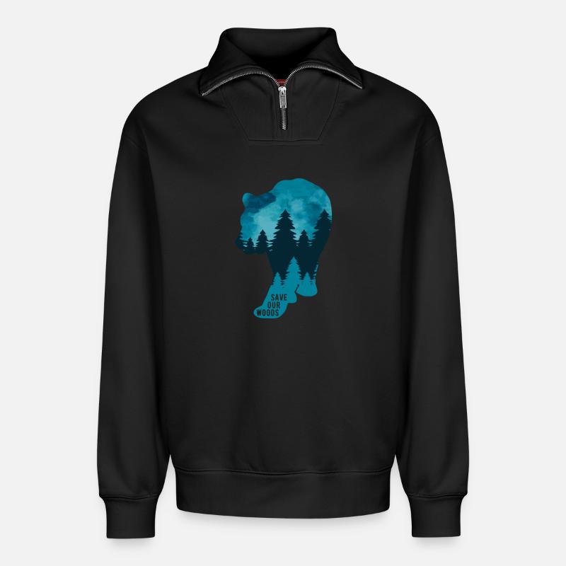 Climate Change Environmental Protection Bear - Relaxed Unisex Organic Half Zip Sweatshirt – by SPREAD - black