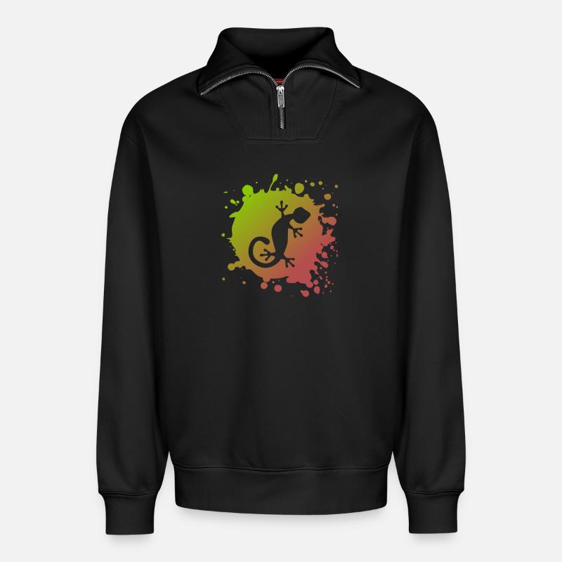 Eidechse Echse - Relaxed Unisex Organic Half Zip Sweatshirt – von SPREAD - Schwarz