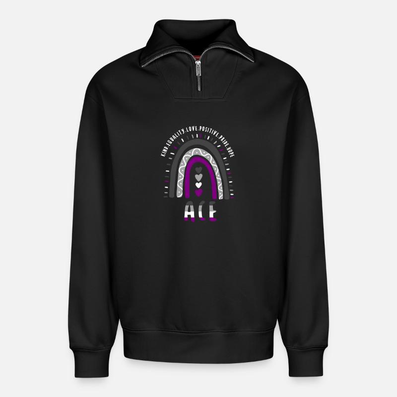 Ace Pride Boho Regenbogen - Relaxed Unisex Organic Half Zip Sweatshirt – von SPREAD - Schwarz