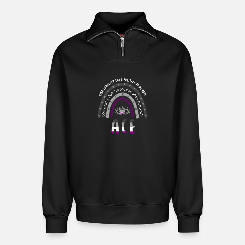 Boho Regenbogen Ace Pride - Relaxed Unisex Organic Half Zip Sweatshirt – von SPREAD - Schwarz