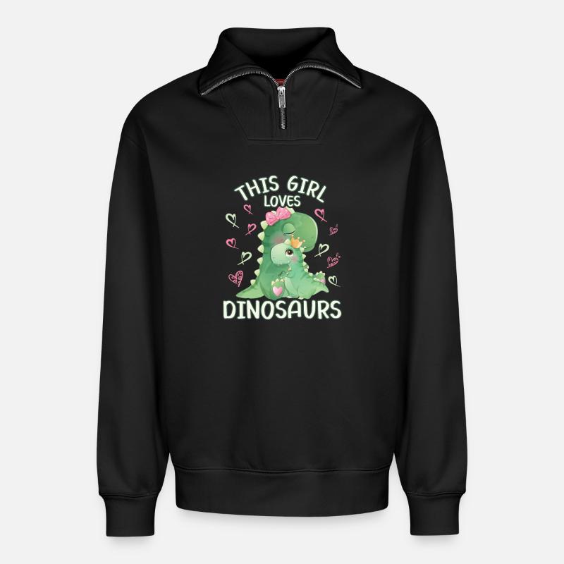 Dieses Maedchen Liebt Dinosaurier - Relaxed Unisex Organic Half Zip Sweatshirt – von SPREAD - Schwarz