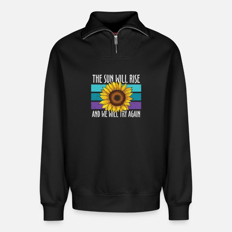 Suizidprävention Sonnenblume - Relaxed Unisex Organic Half Zip Sweatshirt – von SPREAD - Schwarz