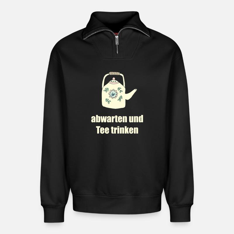 teetrinken 2 - Relaxed Unisex Organic Half Zip Sweatshirt – von SPREAD - Schwarz