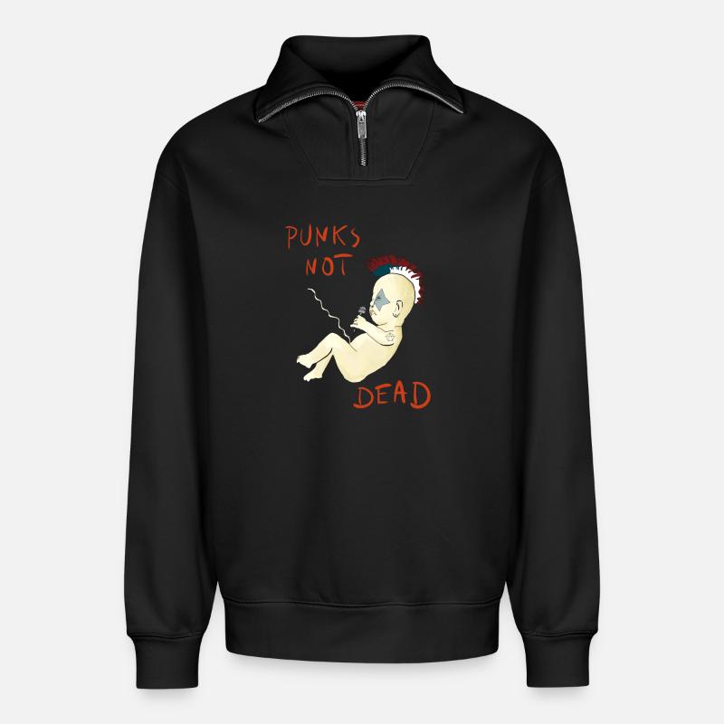 Punks Not Dead - Relaxed Unisex Organic Half Zip Sweatshirt – by SPREAD - black