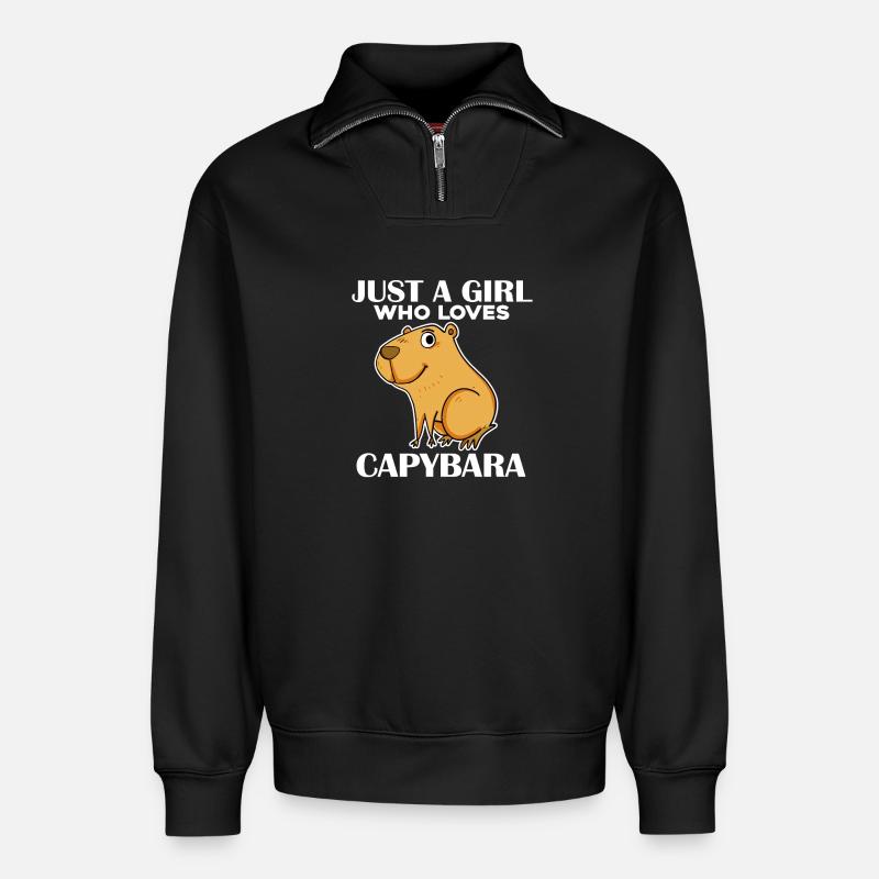 Capybara Mädchen Spruch - Relaxed Unisex Organic Half Zip Sweatshirt – von SPREAD - Schwarz