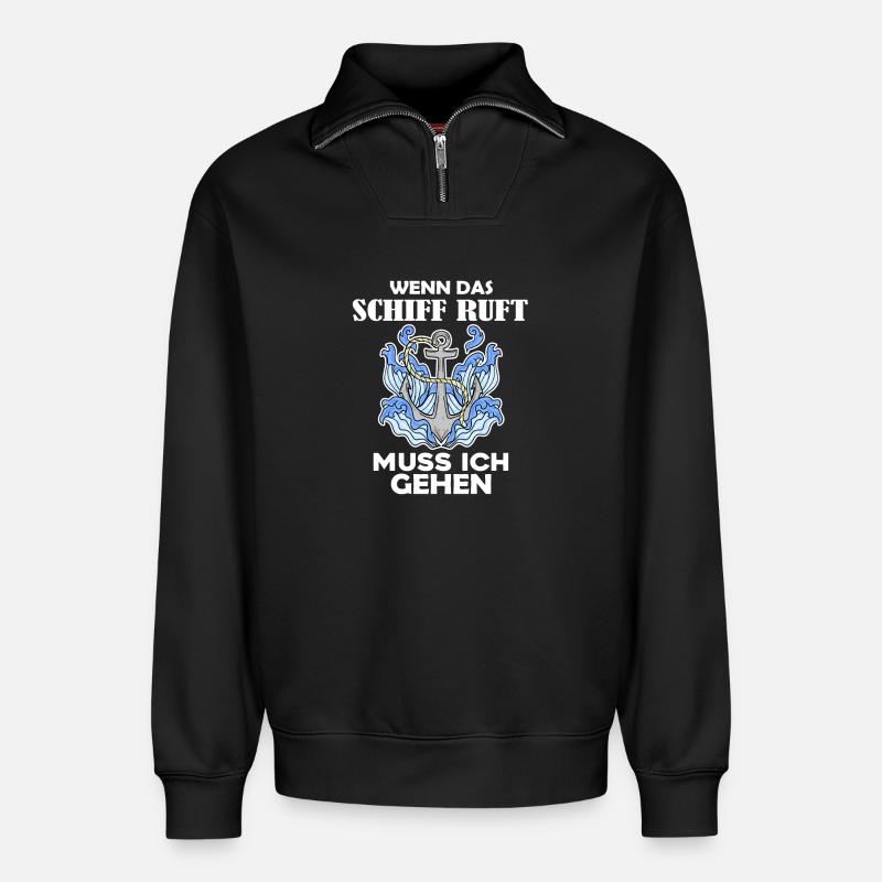 Schiff Schifffahrt - Relaxed Unisex Organic Half Zip Sweatshirt – von SPREAD - Schwarz