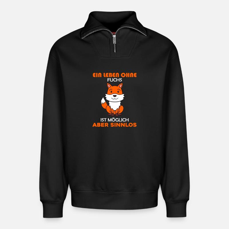 Wald Wildtier Fuchs Geschenk - Relaxed Unisex Organic Half Zip Sweatshirt – von SPREAD - Schwarz
