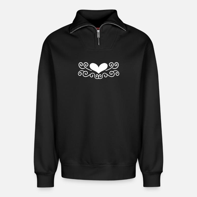 Herz Dekoration - Relaxed Unisex Organic Half Zip Sweatshirt – von SPREAD - Schwarz