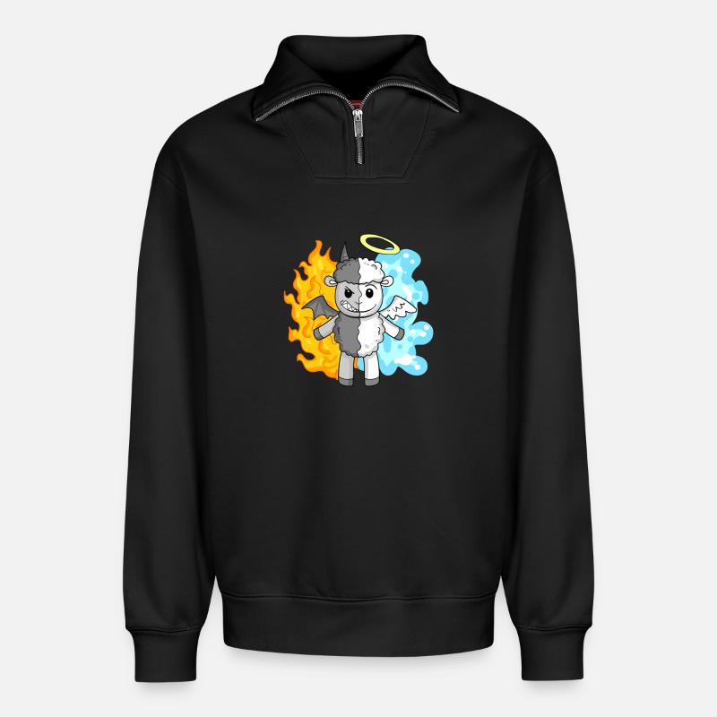 Sheep - Angels and Devils - Relaxed Unisex Organic Half Zip Sweatshirt – by SPREAD - black