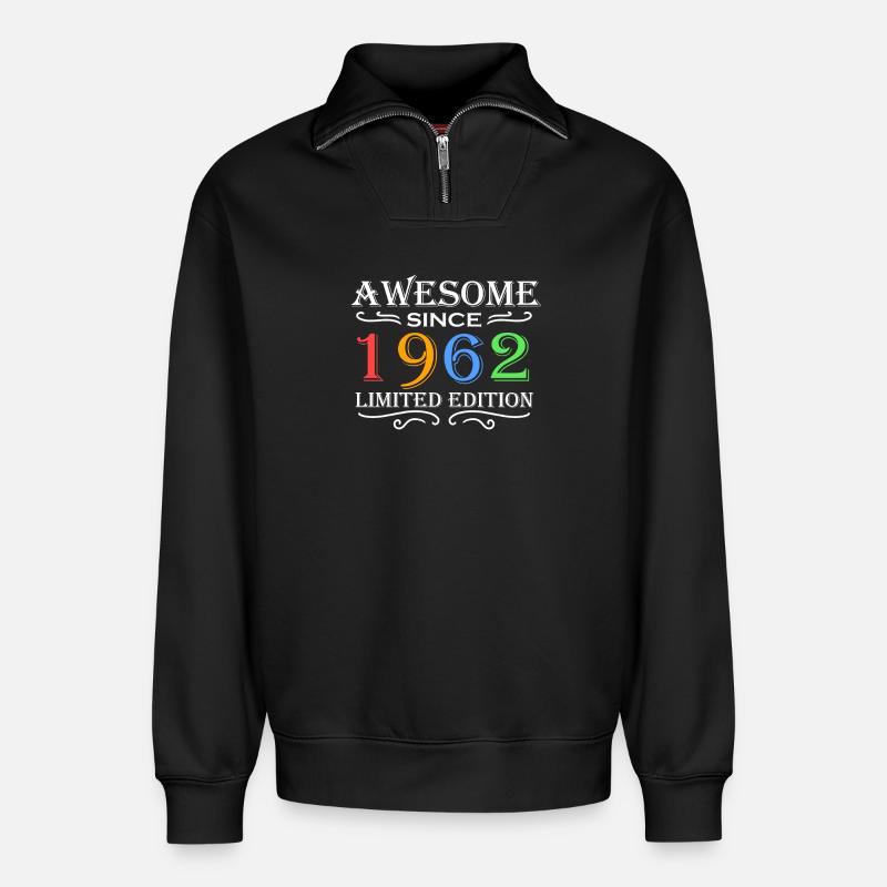 1962 - Born 1962 - Relaxed Unisex Organic Half Zip Sweatshirt – by SPREAD - black