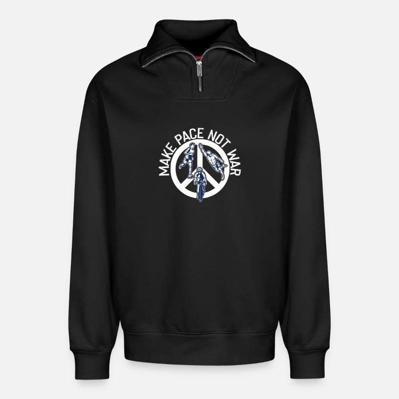 Mach Tempo Statt Krieg Triathlet - Relaxed Unisex Organic Half Zip Sweatshirt – von SPREAD - Schwarz