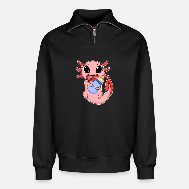 Baby Axolotl - Relaxed Unisex Organic Half Zip Sweatshirt – von SPREAD - Schwarz