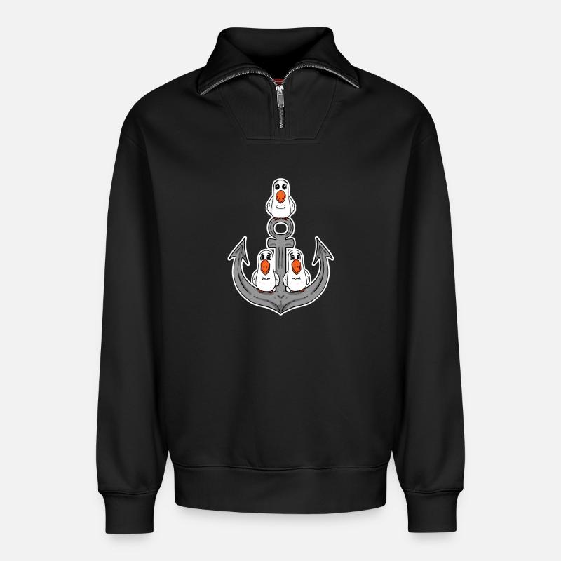 Möwen Möwe Anker - Relaxed Unisex Organic Half Zip Sweatshirt – von SPREAD - Schwarz