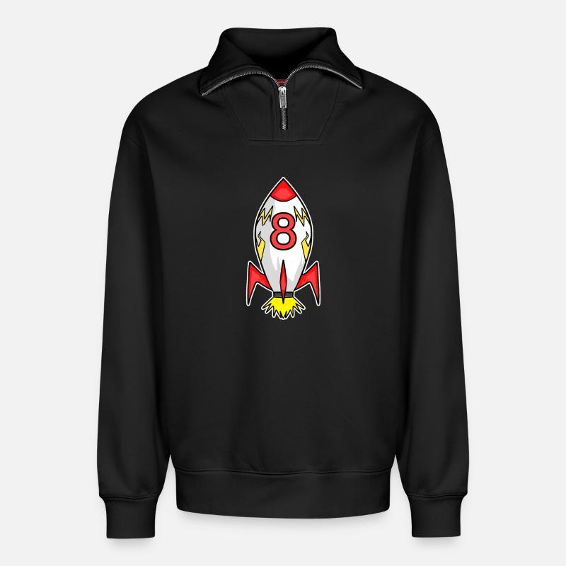 Rocket Boy 8th Birthday - Relaxed Unisex Organic Half Zip Sweatshirt – by SPREAD - black