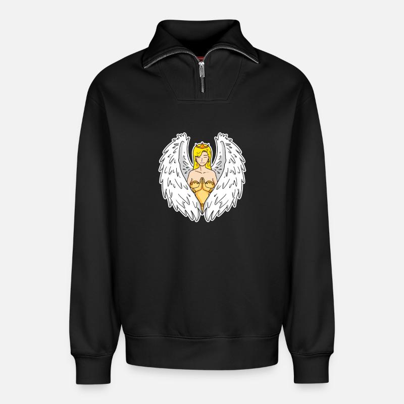 Guardian angel - Relaxed Unisex Organic Half Zip Sweatshirt – by SPREAD - black