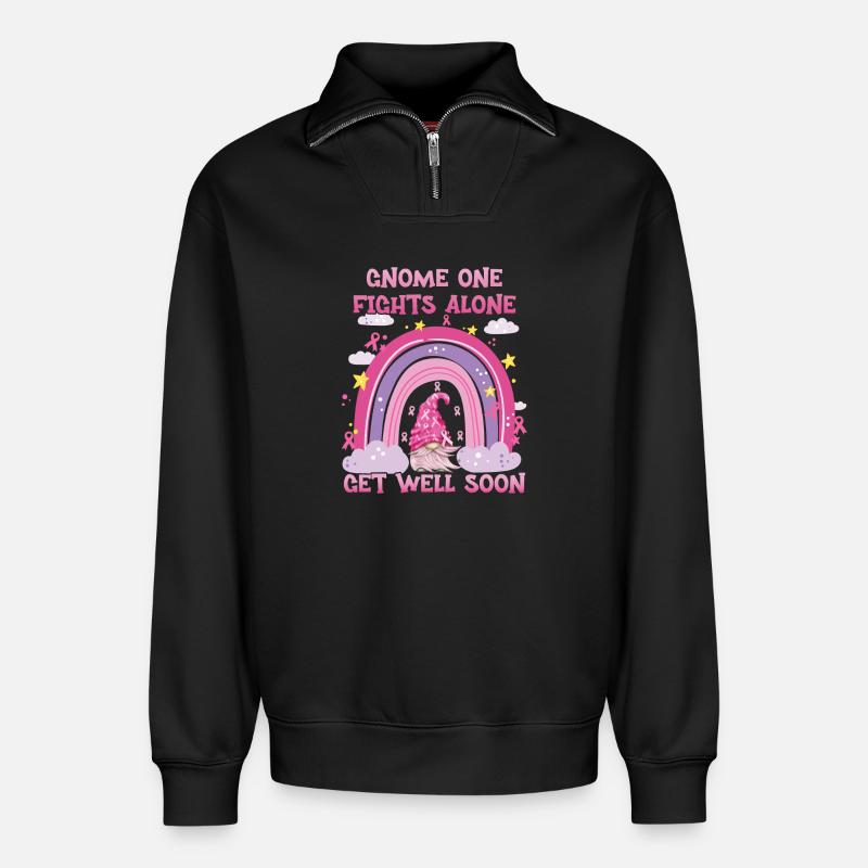Gnome One Fights Alone Brustkrebs - Relaxed Unisex Organic Half Zip Sweatshirt – von SPREAD - Schwarz