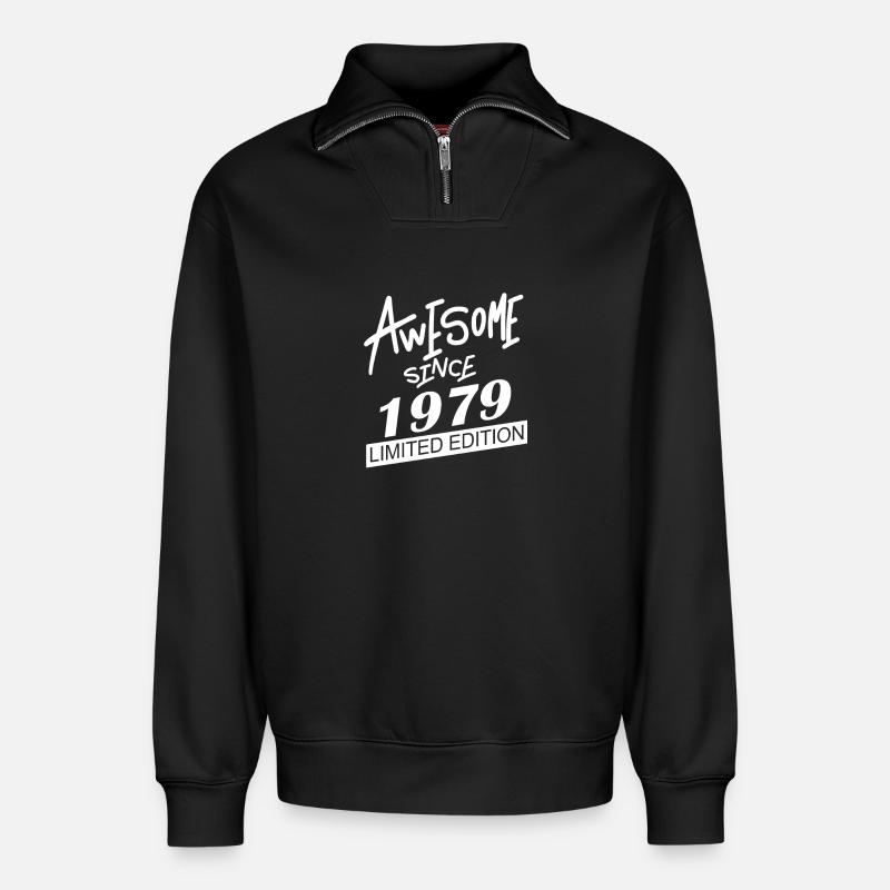 1979 - Relaxed Unisex Organic Half Zip Sweatshirt – by SPREAD - black