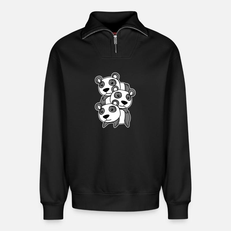 Niedliche Pandas - Relaxed Unisex Organic Half Zip Sweatshirt – von SPREAD - Schwarz
