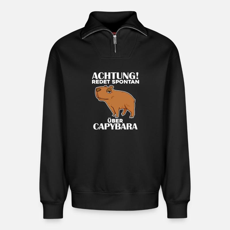 Capybara Wasserschwein - Relaxed Unisex Organic Half Zip Sweatshirt – von SPREAD - Schwarz