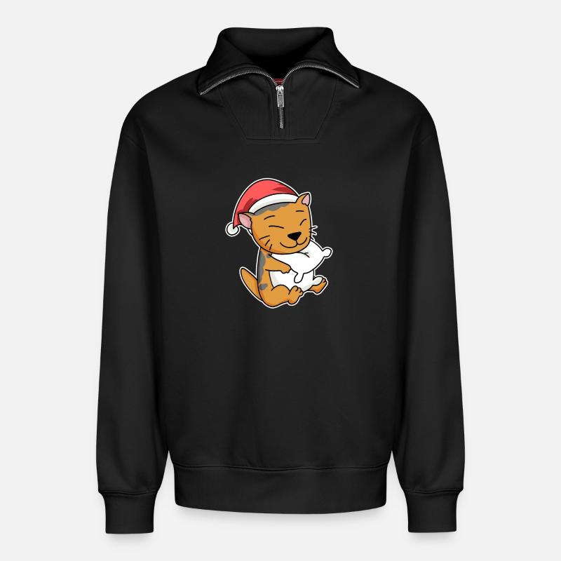 Scottish Fold-eared Cat Christmas Sleep - Relaxed Unisex Organic Half Zip Sweatshirt – by SPREAD - black