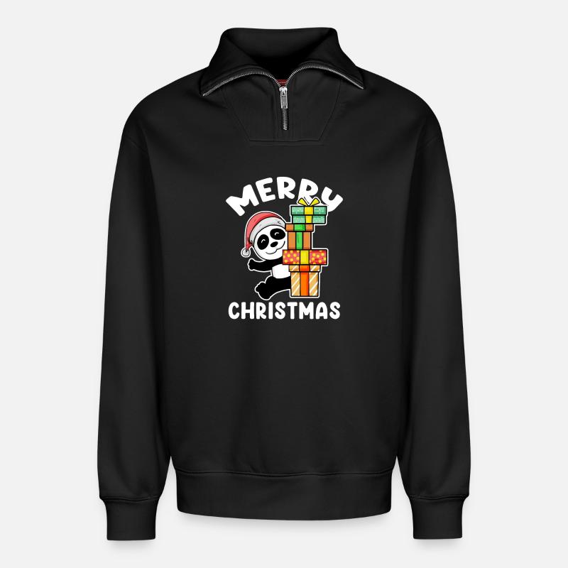 Frohe Weihnachten Panda - Relaxed Unisex Organic Half Zip Sweatshirt – von SPREAD - Schwarz