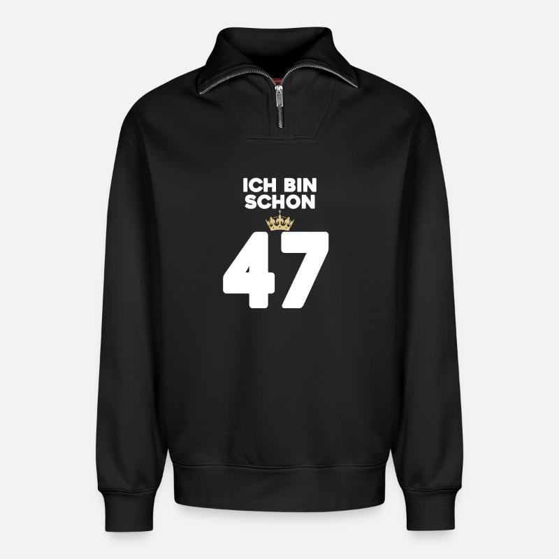 ICH BIN 37 - Relaxed Unisex Organic Half Zip Sweatshirt – von SPREAD - Schwarz