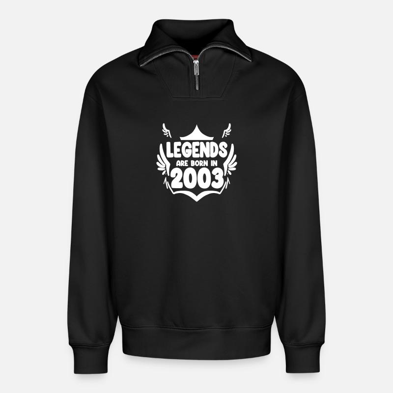 2003 - Born 2003 - Relaxed Unisex Organic Half Zip Sweatshirt – by SPREAD - black