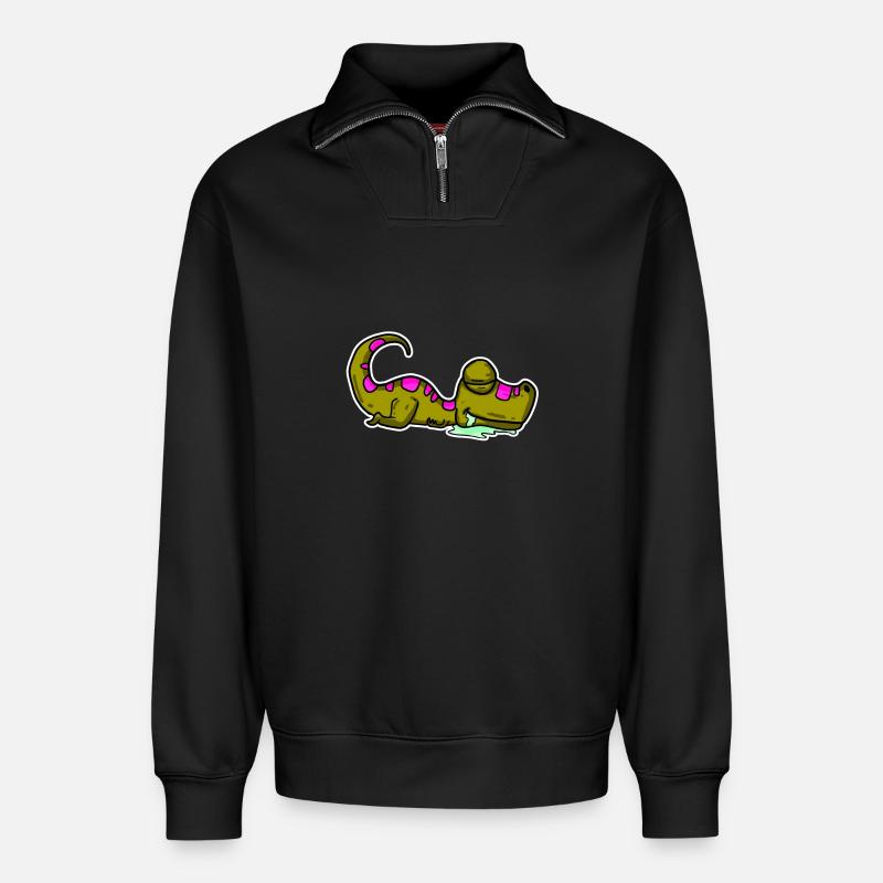 Sleeping Dino - Relaxed Unisex Organic Half Zip Sweatshirt – by SPREAD - black