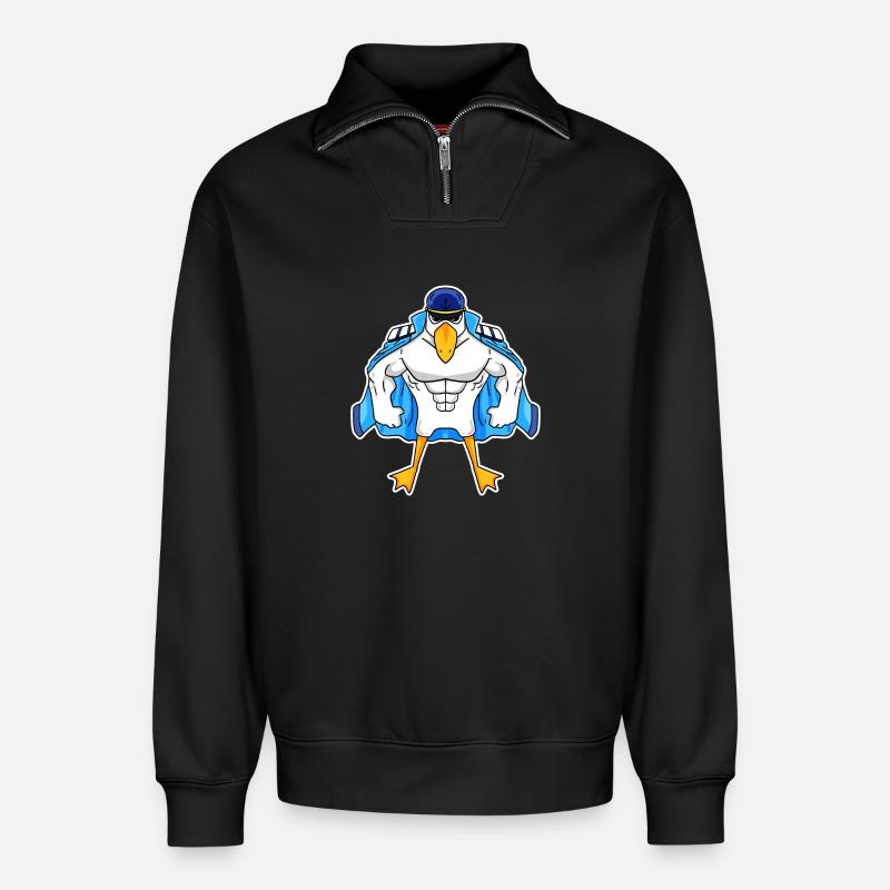 Muscular Seagull Seagull Gift - Relaxed Unisex Organic Half Zip Sweatshirt – by SPREAD - black