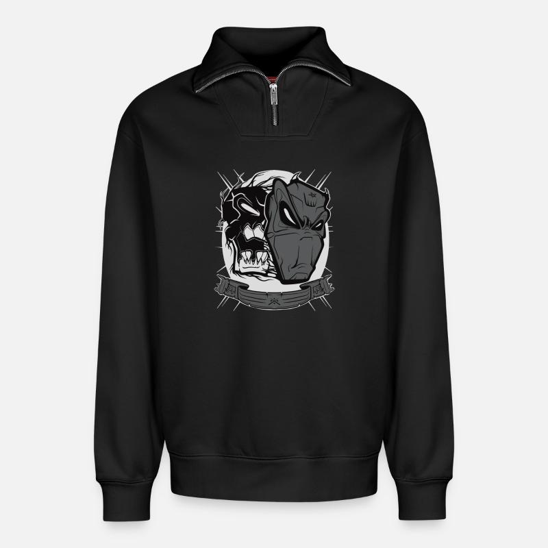 Masque du diable - Sweat unisexe décontracté en coton biologique à demi-zip – de SPREAD - noir