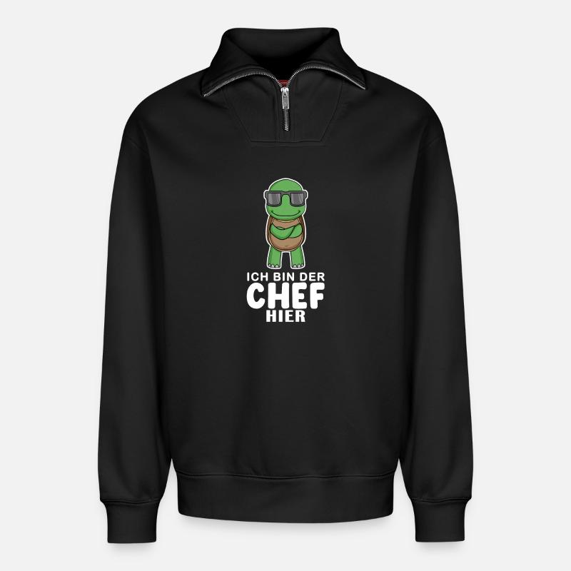 Cool Schildkröte Chef - Relaxed Unisex Organic Half Zip Sweatshirt – von SPREAD - Schwarz