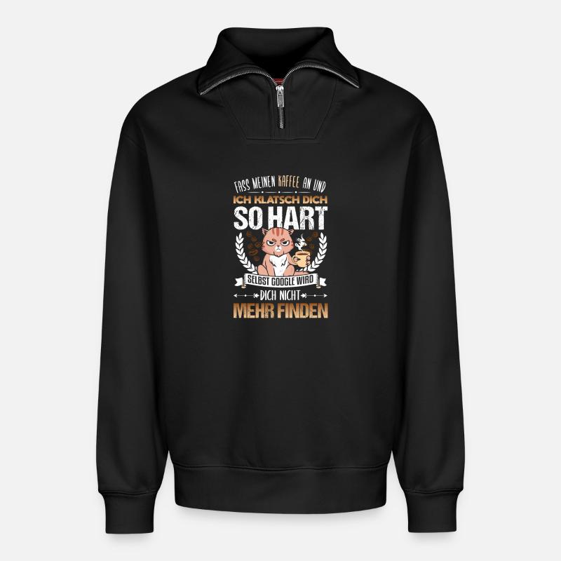 Kaffee Drama Katze Spruch - Relaxed Unisex Organic Half Zip Sweatshirt – von SPREAD - Schwarz