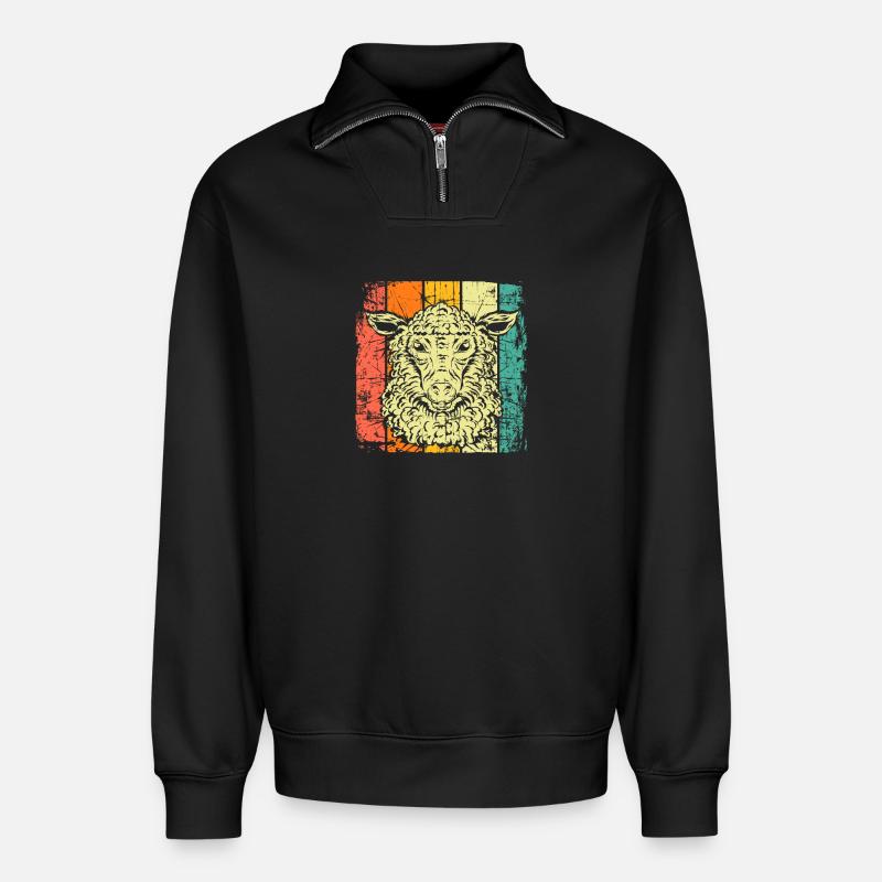 Moutons millésimés - Sweat unisexe décontracté en coton biologique à demi-zip – de SPREAD - noir