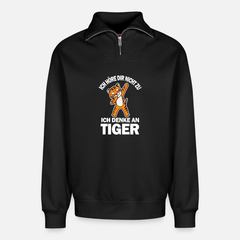 Tiger Spruch lustig - Relaxed Unisex Organic Half Zip Sweatshirt – von SPREAD - Schwarz