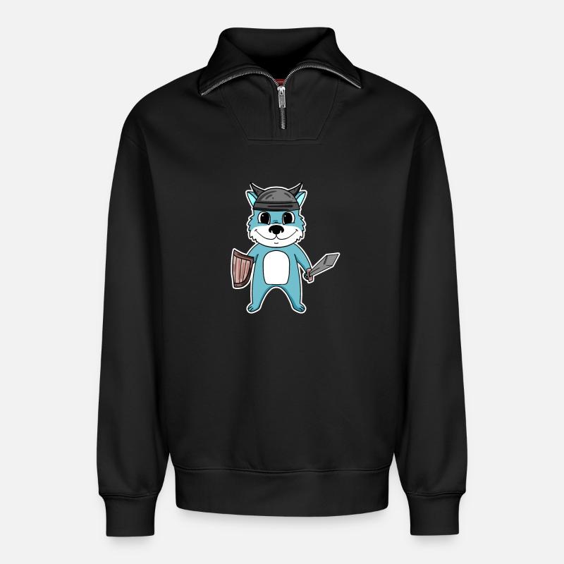 Wikinger Wolf - Relaxed Unisex Organic Half Zip Sweatshirt – von SPREAD - Schwarz