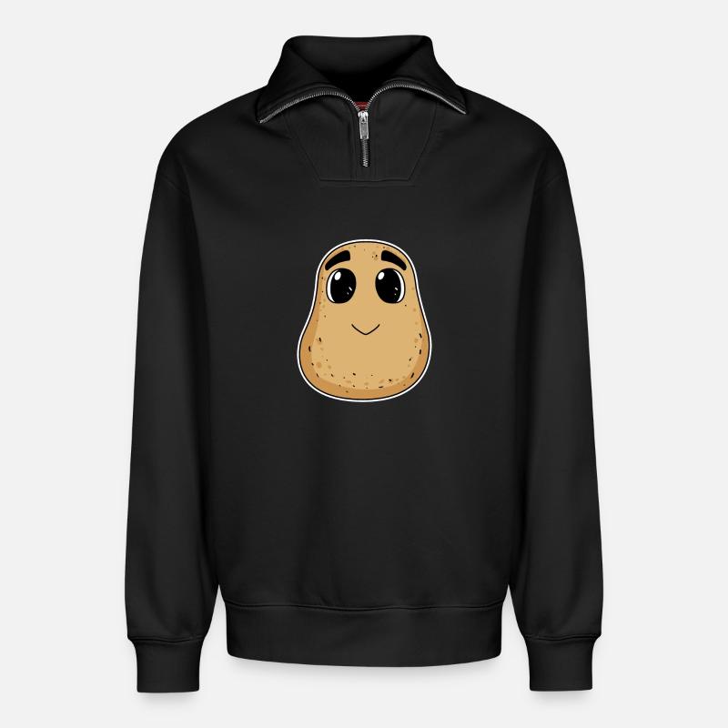 Potato motif - Relaxed Unisex Organic Half Zip Sweatshirt – by SPREAD - black