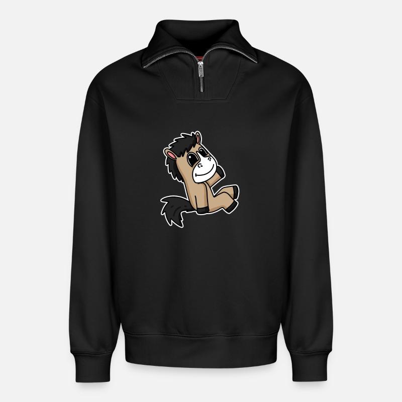 Pferd Pferde Hauspferd - Relaxed Unisex Organic Half Zip Sweatshirt – von SPREAD - Schwarz