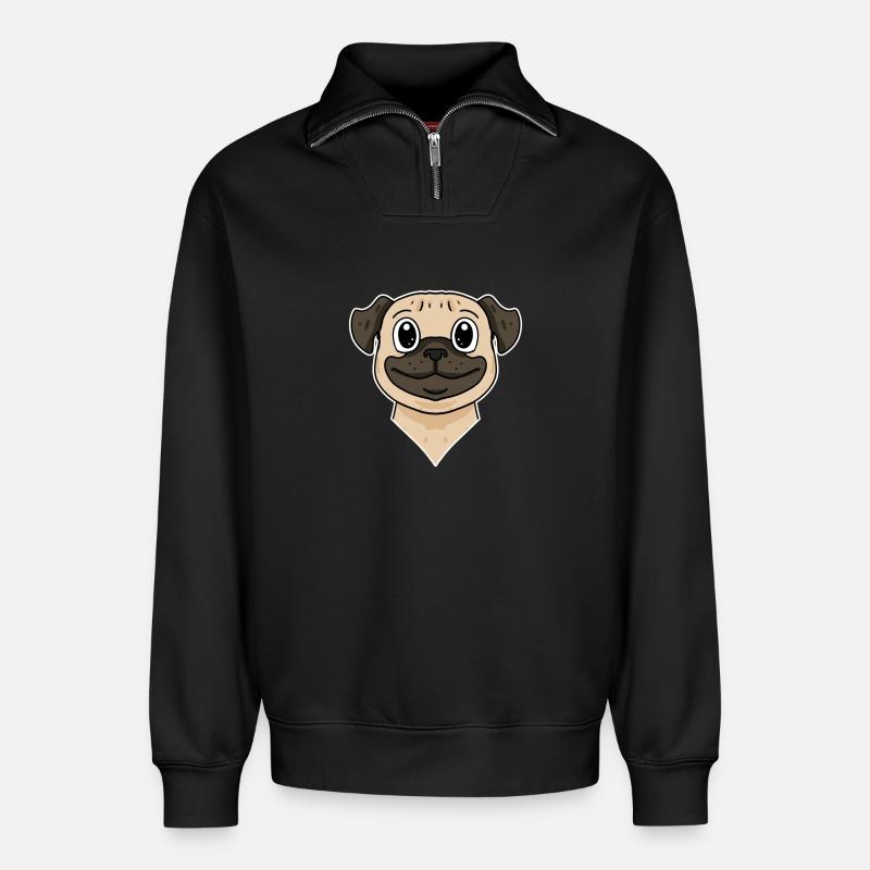 Hund Hunderasse Mops - Relaxed Unisex Organic Half Zip Sweatshirt – von SPREAD - Schwarz