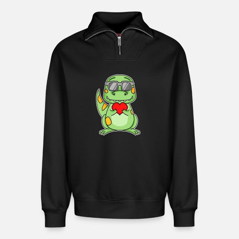 Dinosaurs with Heart - Love Romantic - Relaxed Unisex Organic Half Zip Sweatshirt – by SPREAD - black